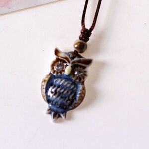 *GLYNNIS* Navy Blue Ceramic Owl Pendant Fashion Necklace
